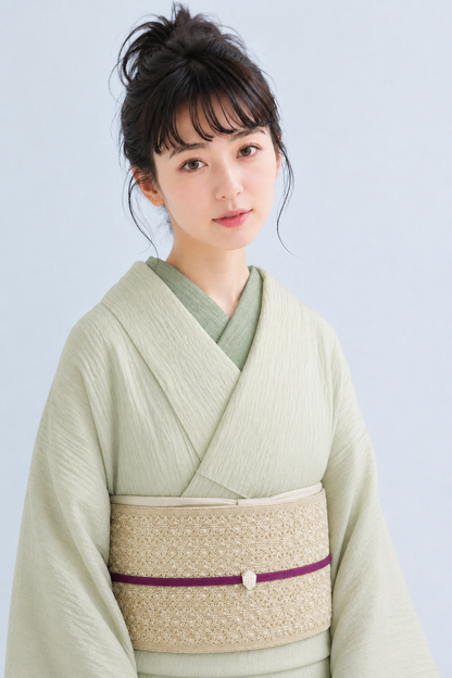 半衿 小千谷縮 夏 【薄抹茶】半襟 本麻 本場小千谷縮 ちぢみ