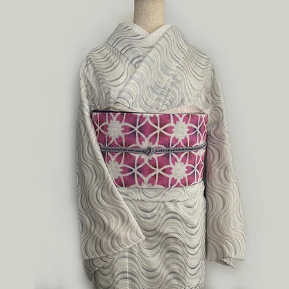 単衣着物 流線の銀刺繍 コットンレース 流水 たてわく 立湧 立涌 きもの