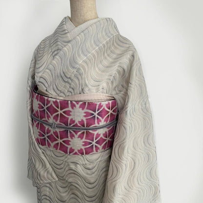 単衣着物 流線の銀刺繍 コットンレース 流水 たてわく 立湧 立涌 きもの