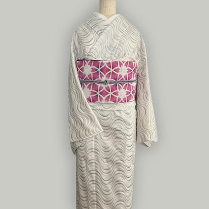 単衣着物 流線の銀刺繍 コットンレース 流水 たてわく 立湧 立涌 きもの