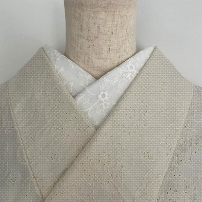 半衿 白 綿麻 つる花の刺繍 コットンリネン 半襟 綿麻レース オールシーズン
