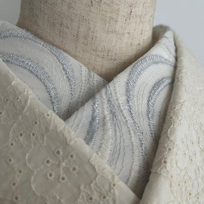 【七緒掲載商品】半衿 流水の銀刺繍 コットンレース 流水 たてわく 立湧 立涌 半襟 白 洗える