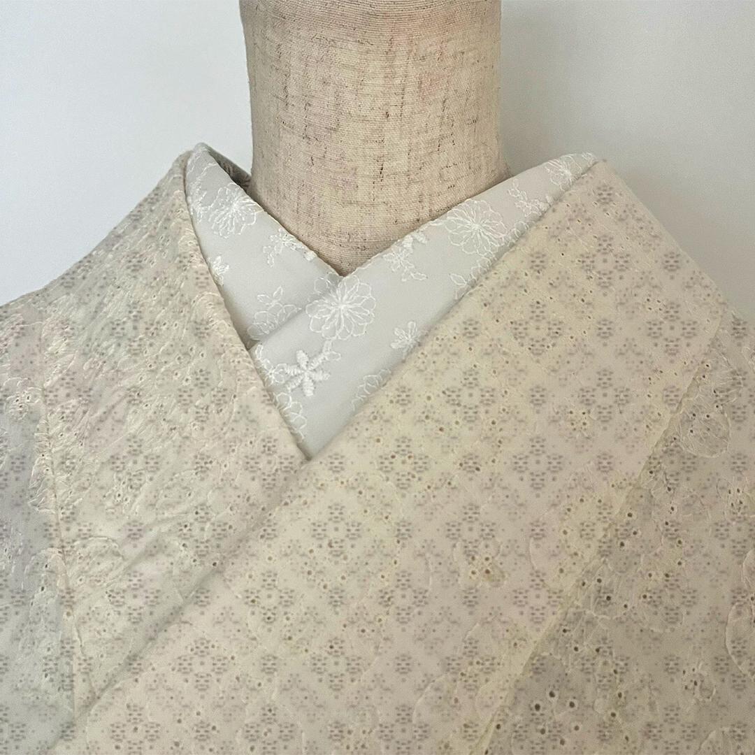 半衿 花飾りのコットンレース 刺繍 白 半襟 洗える エンブロイダリー