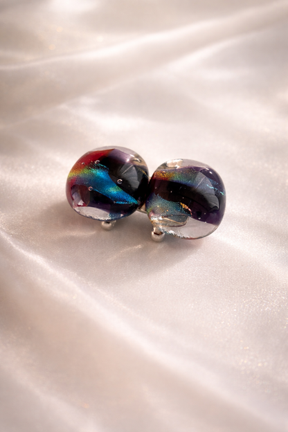 閃光舎 ガラスの帯留め 丸つなぎ レインボー 青 赤 黒 クリア 透明 2264