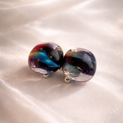 閃光舎 ガラスの帯留め 丸つなぎ レインボー 青 赤 黒 クリア 透明 2264