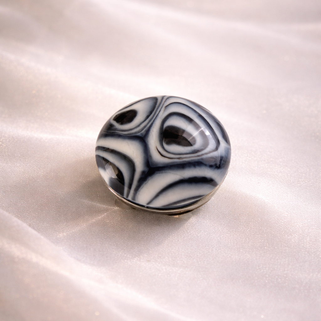 閃光舎 ガラスの帯留め サークル 白 黒 2263