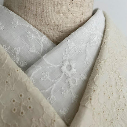半衿 白 綿麻 つる花の刺繍 コットンリネン 半襟 綿麻レース オールシーズン