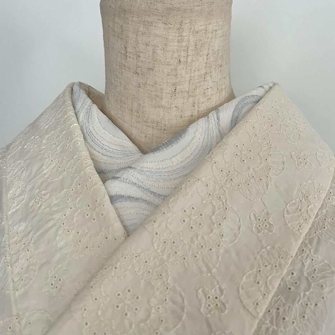 【七緒掲載商品】半衿 流水の銀刺繍 コットンレース 流水 たてわく 立湧 立涌 半襟 白 洗える