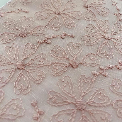 半衿 薄柿 綿麻 ハートの花の刺繍 コットンリネン ピンク 半襟 綿麻レース 夏
