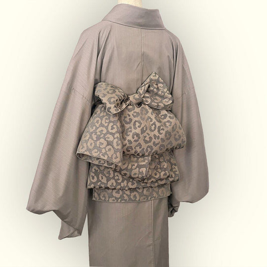 兵児帯 大人のへこ帯 ヒョウ柄 豹柄 リバーシブル レオパード グレージュ