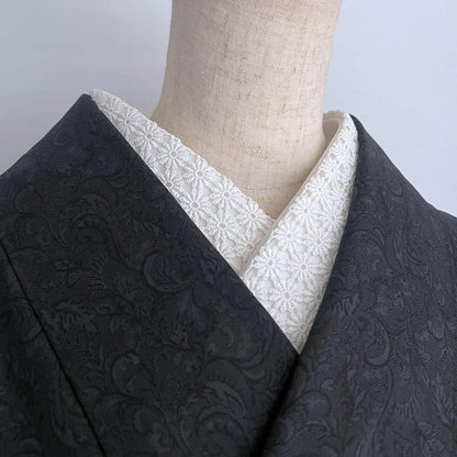 着物 袷 唐草 墨黒 オリジナルきもの 色無地風 ポリエステル 洗える