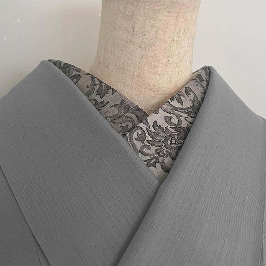 半衿 ダマスクの紋織 黒銀 半襟 ボタニカル グレー 灰 リバーシブル