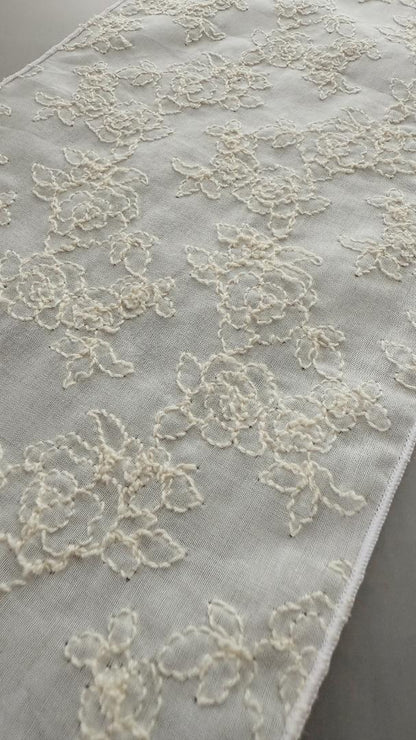 半衿 牡丹の刺繍 コットンレース オフ白 半襟 洗える エンブロイダリー きなり