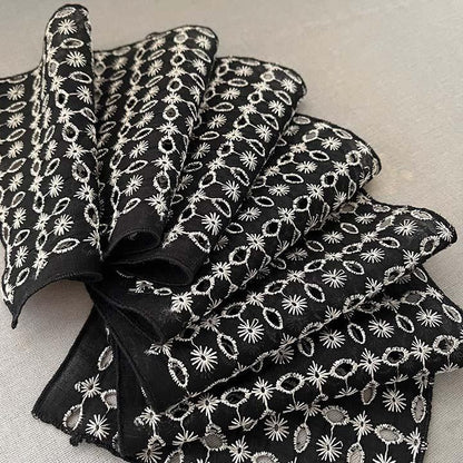 【訳あり】半衿 星と十三夜月の刺繍 黒にシャンパンゴールド ハンドメイド 半襟 レース