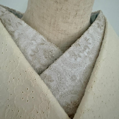 【訳あり】半衿 雪華の刺繍 レース半襟 シャンパン かわいい 金糸 オールシーズン 夏も