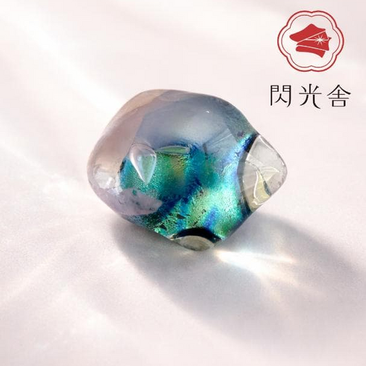 ガラスの帯留め 碧 オーロラ 透明感 氷 雫 着物 2259