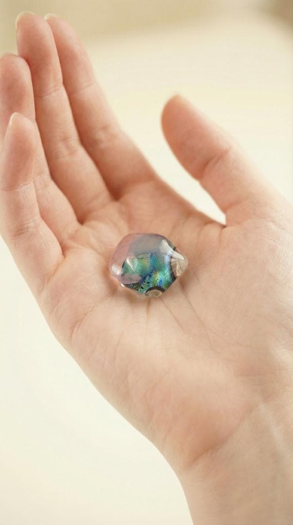 ガラスの帯留め 碧 オーロラ 透明感 氷 雫 着物 2259