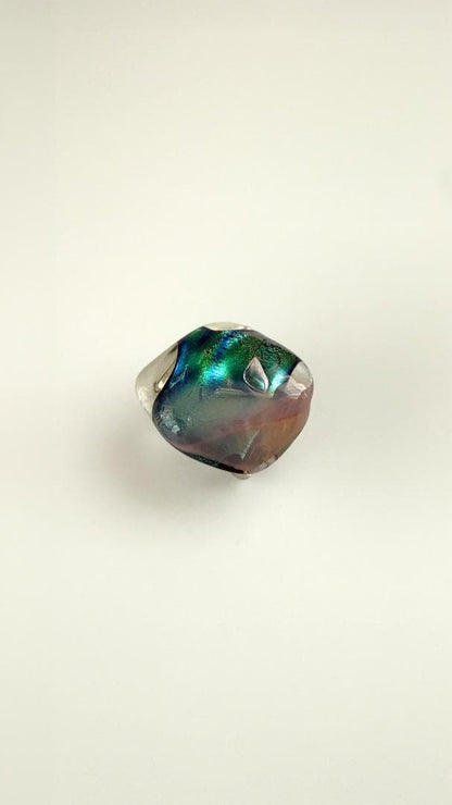 ガラスの帯留め 碧 オーロラ 透明感 氷 雫 着物 2259