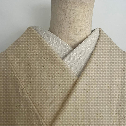 半衿 花の刺繍のコットンレース グレージュ 半襟 洗える 綿レース ナチュラル