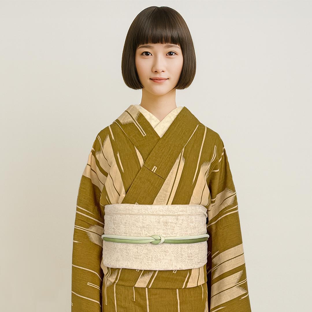 まだ暖かい、、どうする？すぐ着れる！褒められ単衣着物セット 着物 単衣 一年中着られるシーズンレスきもの 千鳥格子 綿麻