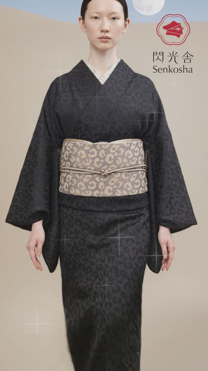 半幅帯 【サヴァンナ・ドューン】 兵児帯 大人のへこ帯 リバーシブル グレージュ ラメ グリッター