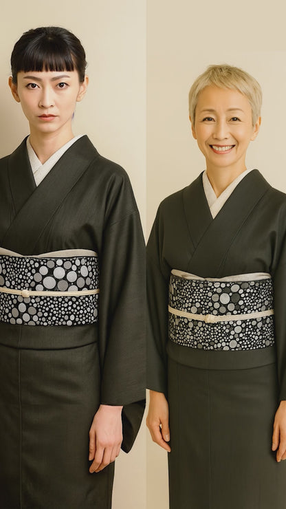 兵児帯 大人のへこ帯 リバーシブル ナイトスパークリング ドット 水玉 ブラック シルバー