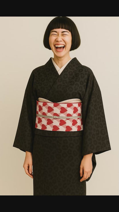 着物 単衣 【サヴァンナ・ブラック】 ヒョウ柄 豹柄 レオパード 黒