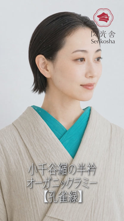 半衿 小千谷縮 夏 【孔雀緑】半襟 本麻 本場小千谷縮 ちぢみ オーガニックラミー