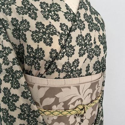 着物 単衣 花菱の刺繍 緑 コットン きもの コットンレース 木綿 グリーン
