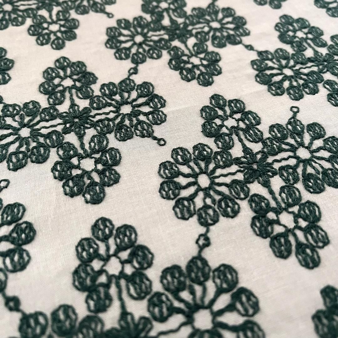 着物 単衣 花菱の刺繍 緑 コットン きもの コットンレース 木綿 グリーン